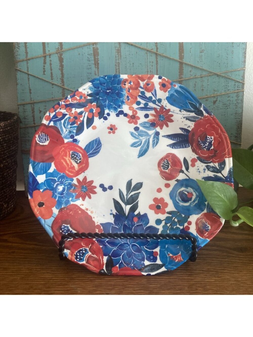Pier 1 Imports Forever Free Floral Melamine Salad Plate Red White Blue July
